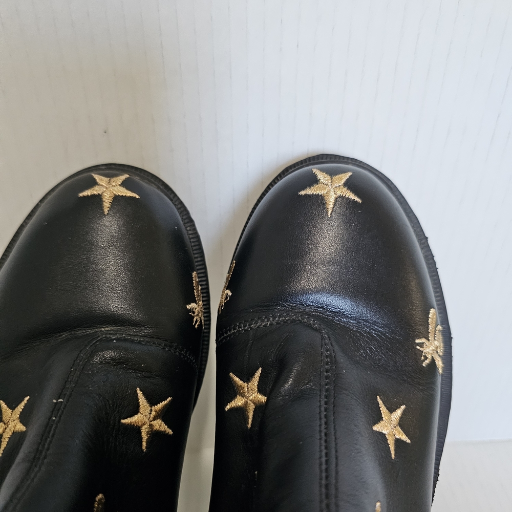 Gucci Black Chelsea Star and Bee Embroidered Leather Boots Sz 8 Rubber Sole - Picture 7 of 14